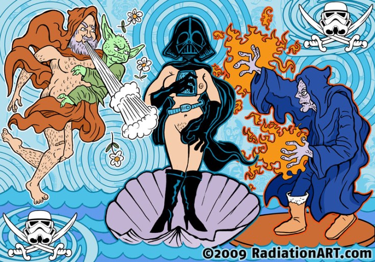 "Birth of Vader" / "La Naissance de Vador" de Ross Radiation, parodie de la "Naissance de Vénus de Botticelli