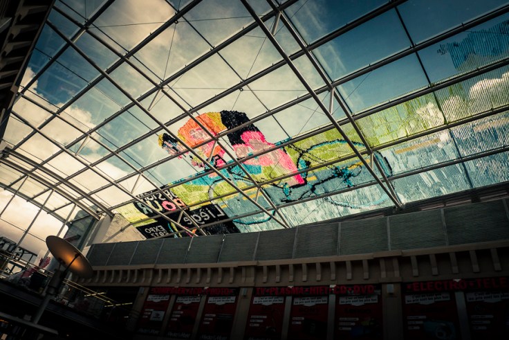 Fresque Post-It Tour de France -  Galerie Saint-Lambert, Liège - Photo : Gilderic