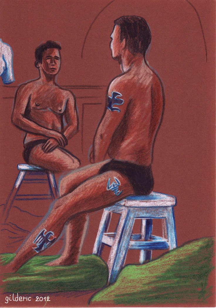 Des visages, des figures : le garçon aux tatouages (étude de nu) - dessin : Gilderic