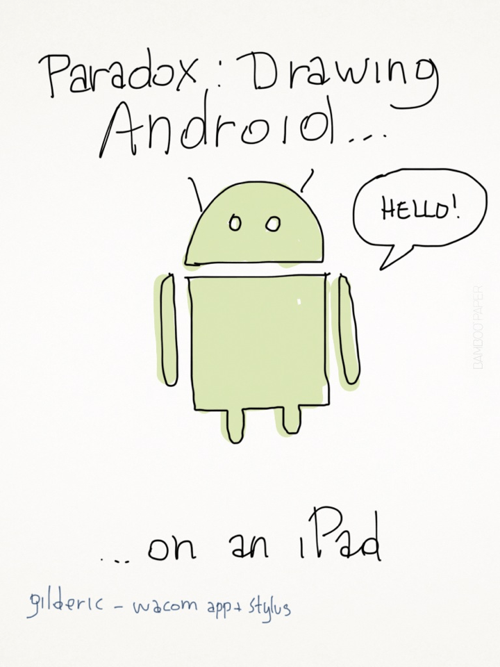 Paradox : drawing Androïd on an iPad... (illustration : Gilderic) Paradox : drawing Androïd on an iPad... (illustration : Gilderic)