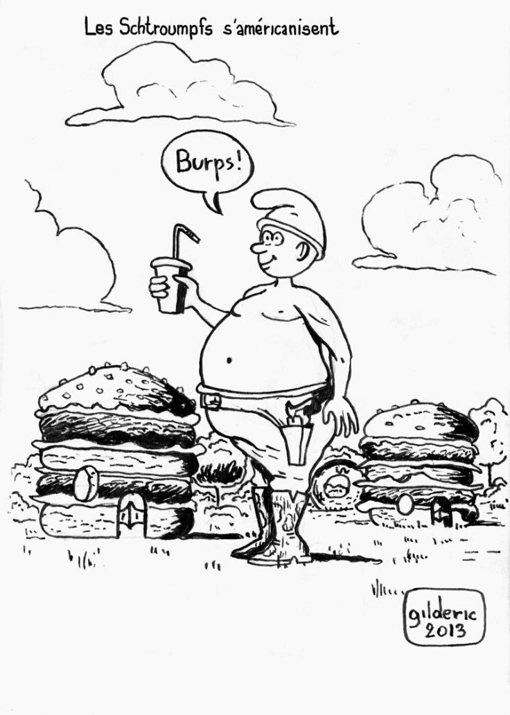 Les Schtroumpfs s'américanisent...  (version noir et blanc) - Dessin de Gilderic