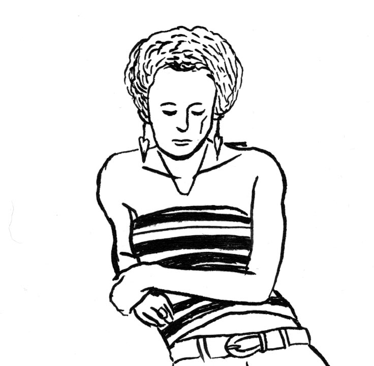 Des visages, des figures (détail) : jeune fille rêvassant - Dessin de Gilderic