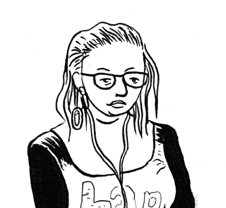 Des visages, des figures (détail) : jeune fille aux écouteurs - Dessin de Gilderic