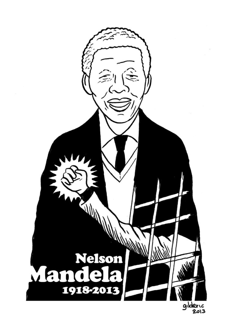 Nelson Mandela (noir et blanc) - dessin de Gilderic