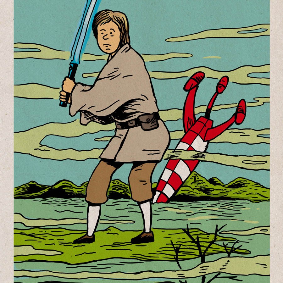 Tintin Skywalker (Star Wars ligne claire) - Dessin de Gilderic