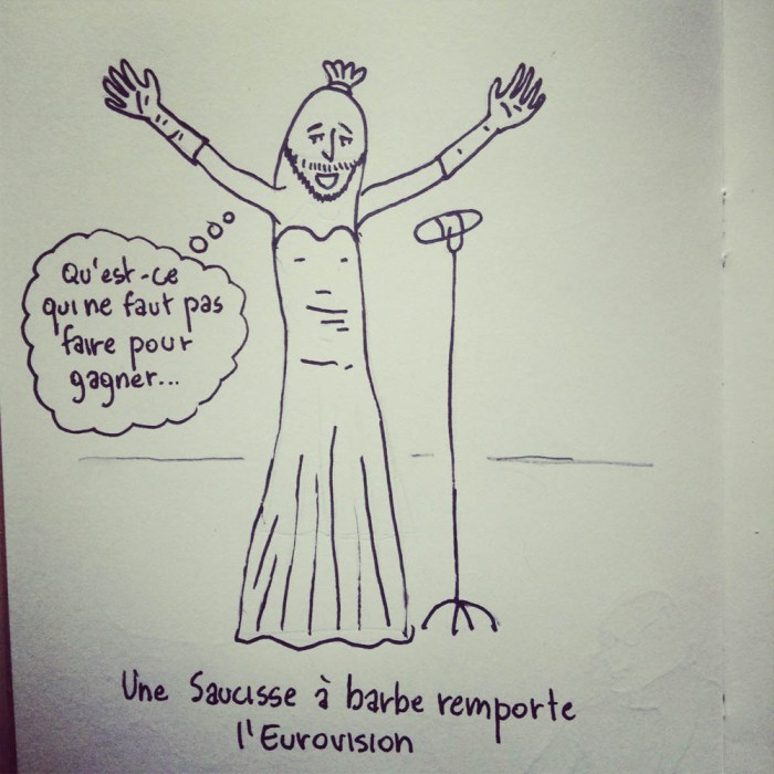 Taupe Chef : Une saucisse à barbe remporte l'eurovision - Dessin de Gilderic