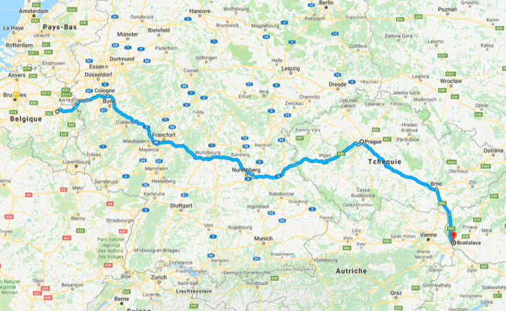 Road trip : de Liège à Bratisllava (carte)