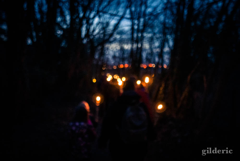 Marche aux flambeaux flous