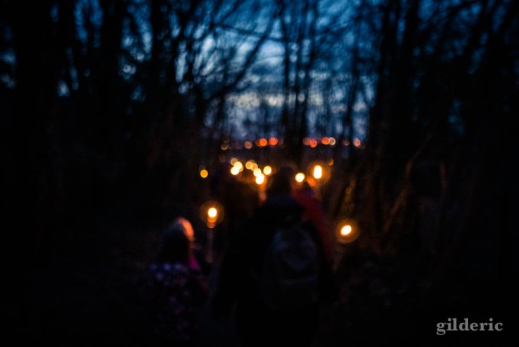 Marche aux flambeaux flous