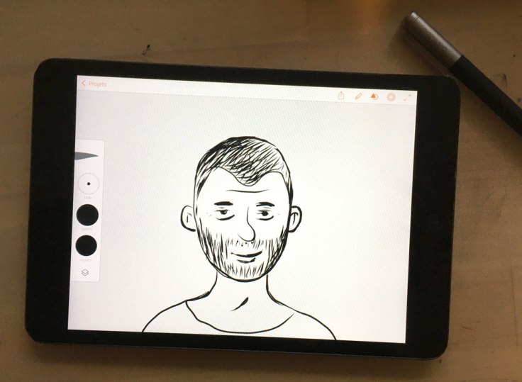 Dessin sur l'app Adobe Illustrator Draw, sur iPad mini avec un stylet Bamboo Wacom