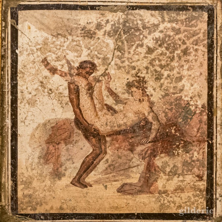 Fresque érotique de Pompéi (couple faisant l'amour) au Musée archéologique de Naples