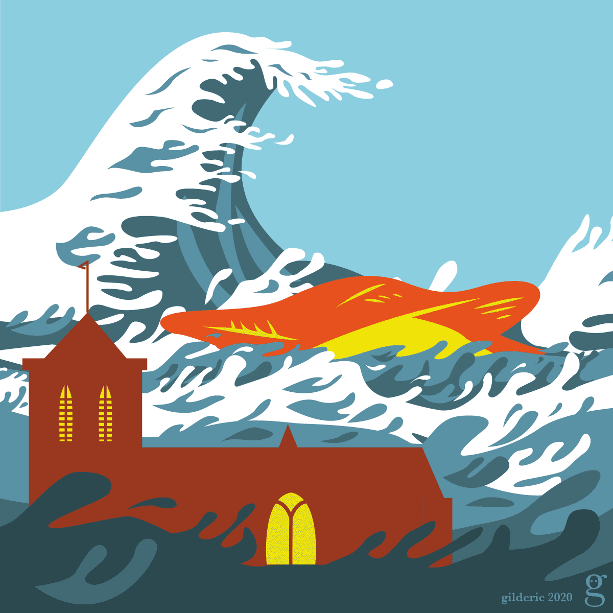 Seconde vague sur Liège - illustration flat design vectorielle