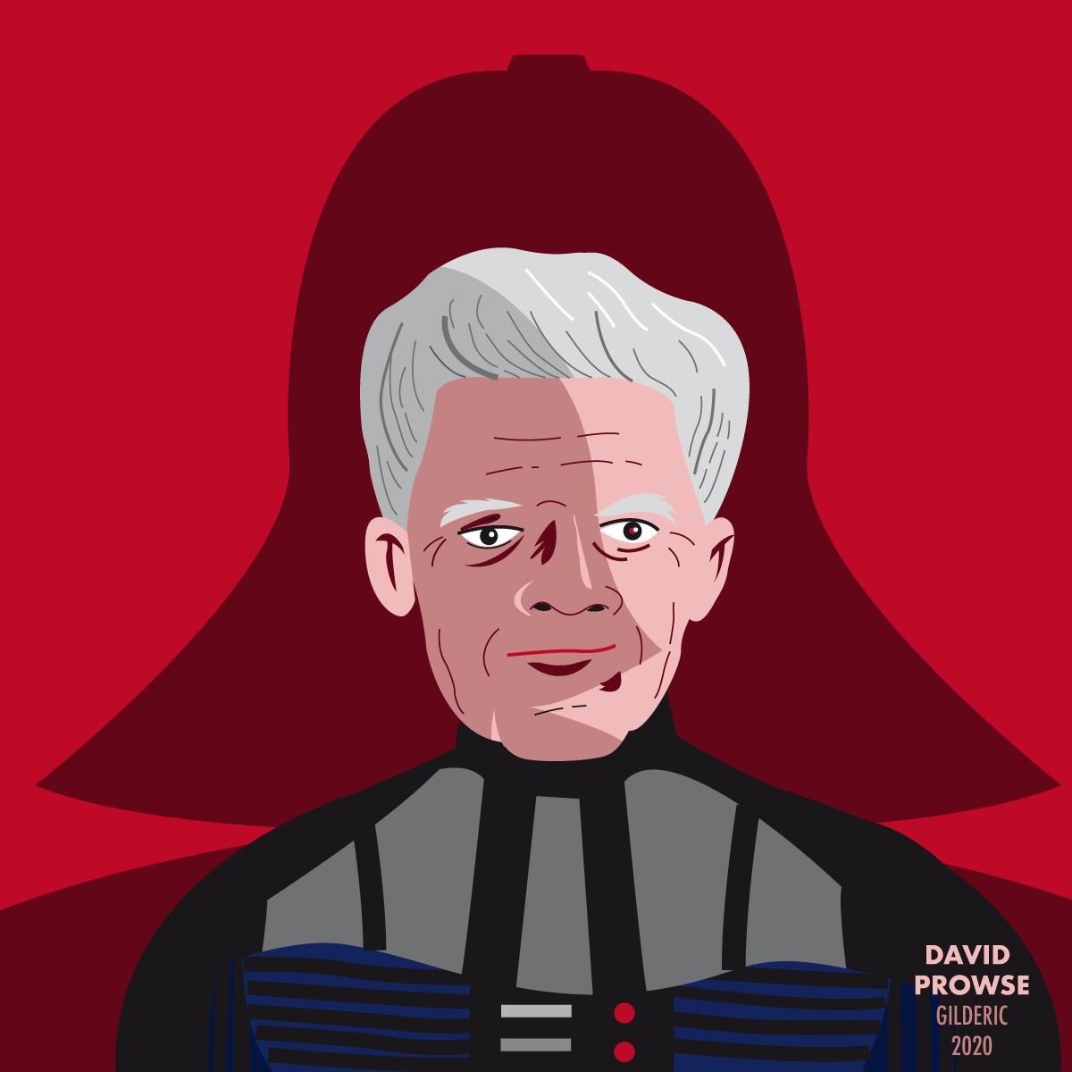 Portrait de David Prowse, dans l'ombre de Dark Vador (flat design vector illustration)