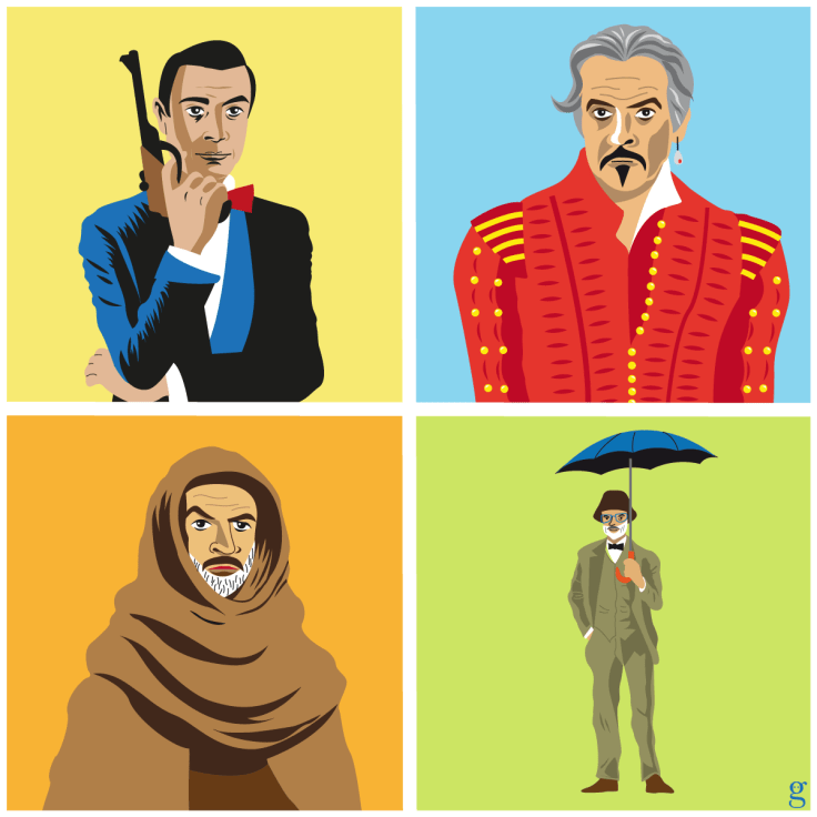 Sean Connery illustré : de James Bond à Henry Jones (dessin vectoriel flat design)