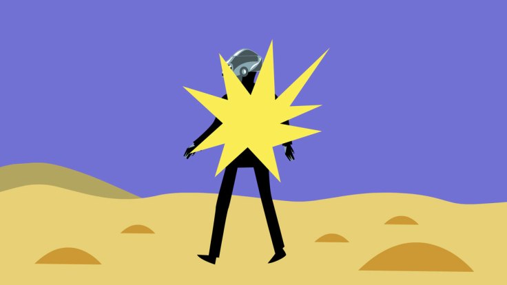 Un des Daft Punk explose (illustration vectorielle), image extraite de la parodie animée