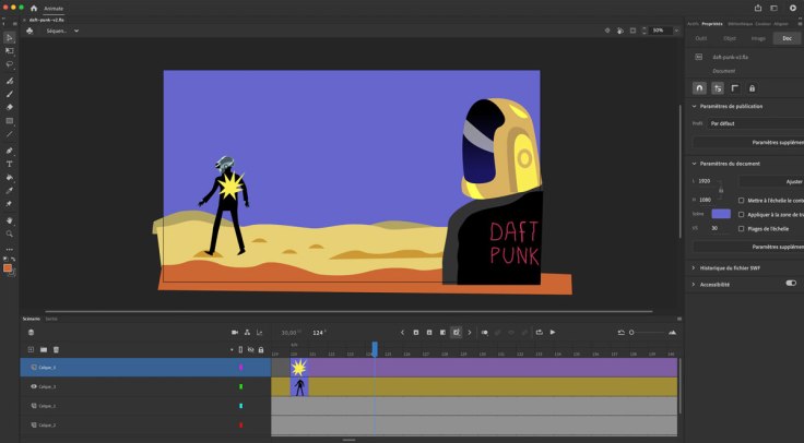 Interface du logiciel Adobe Animate