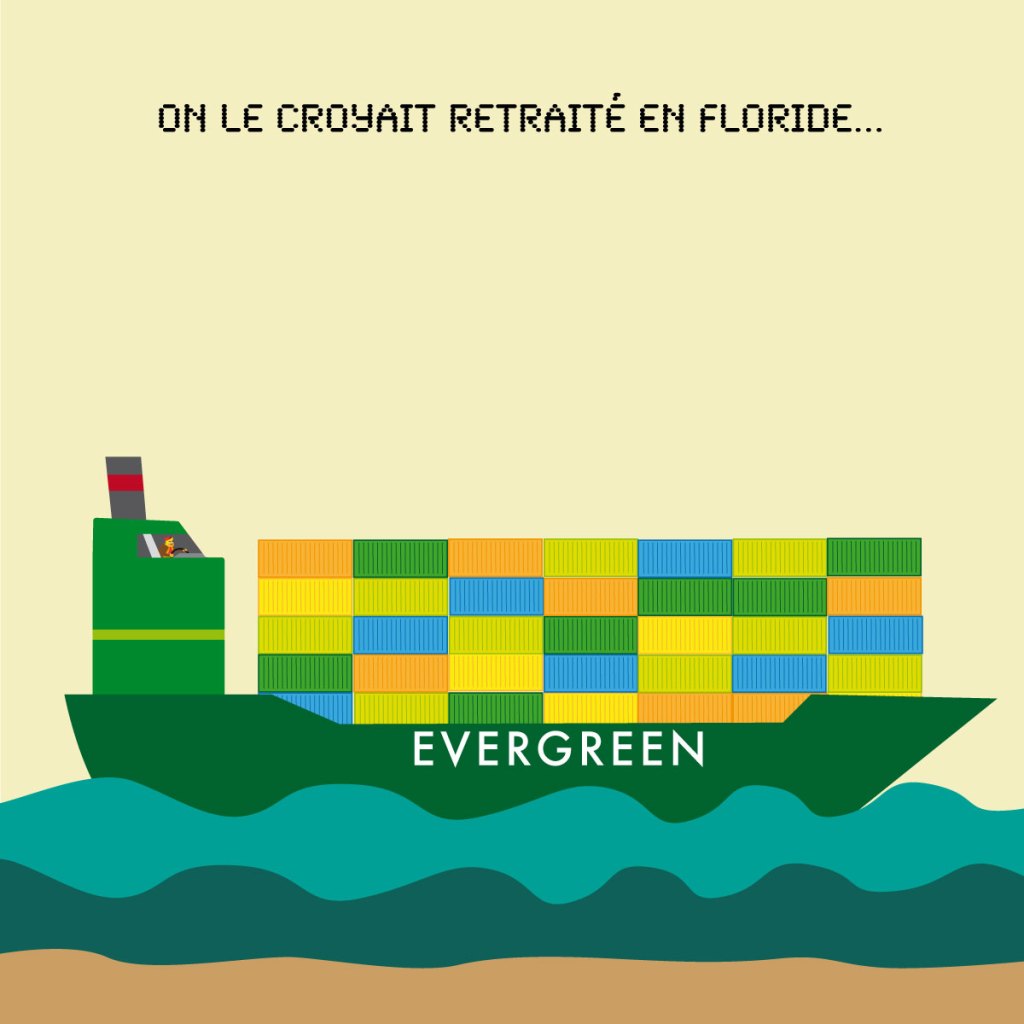 Donkey Trump contre le porte-conteneurs d'Evergreen - illustration vectorielle -case 1