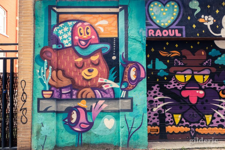 Street art à Gand : détail d'un graffiti de Bué the Warrior, Resto et Dick Tate