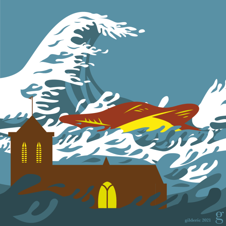 Liège inondée - illustration librement inspirée de Hokusaï- vector illustration