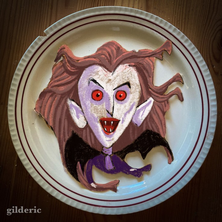 Halloween Crêpe Monster  : monstre rigolo - vampire : dessin procreate de monstre d'après une crêpe