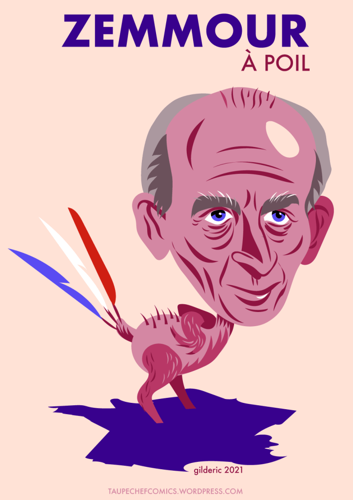 Zemmour à poil (le coquelet français)  -caricature - dessin vectoriel