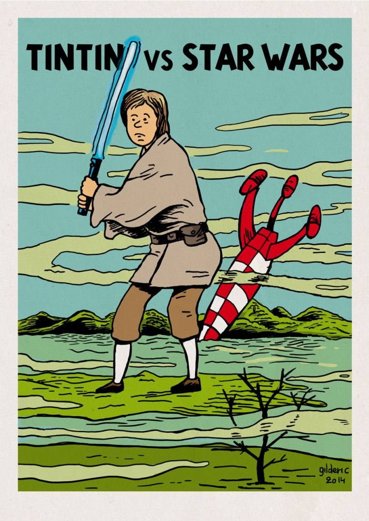 Luke Skywalker vs Tintin (dessin mashup)