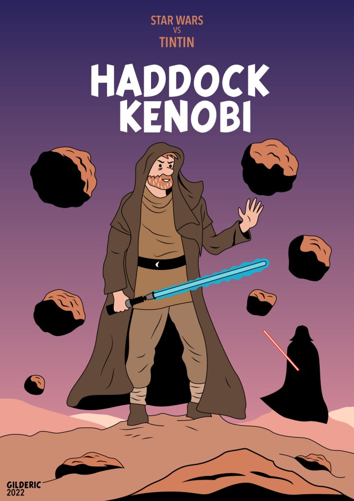 Haddock Kenobi : Tintin vs Star Wars - illustration parodique vectorielle