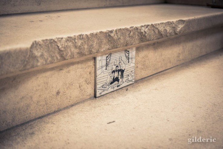 Clin d'oeil à Tintin dans l'escalier du Musée de la BD à Bruxelles