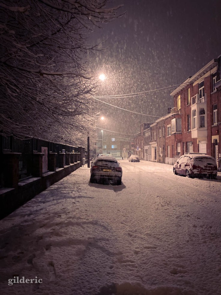 Soir de tempête de neige sur Grivegnée (Liège)