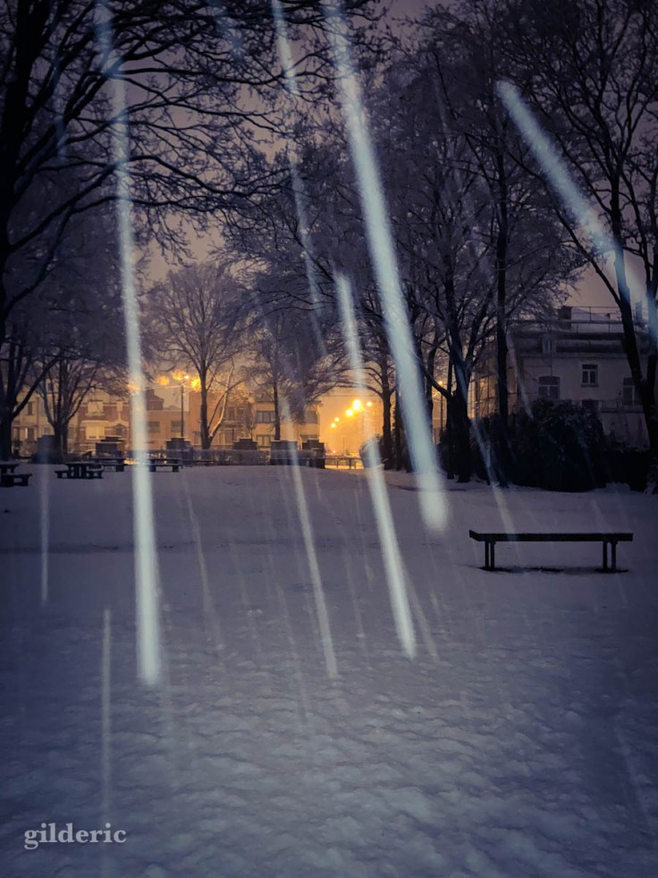 Neige tombant dans la nuit (Liège, janvier 2023)