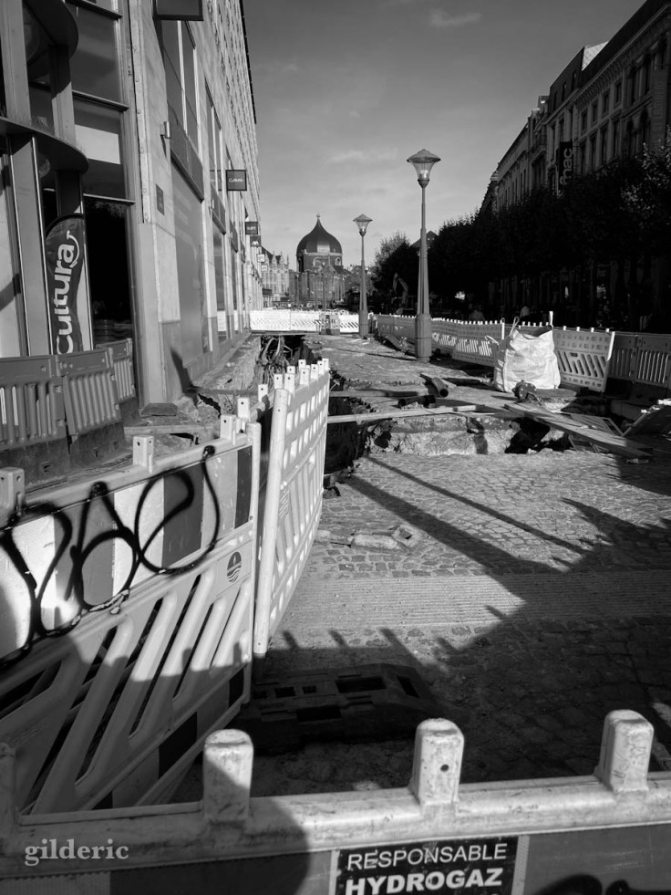 Travaux place Saint-Lambert (photo en noir et blanc)