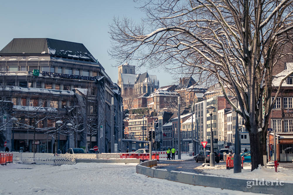 Saint-Martin, vue de l'Opéra, sous la neige (Liège, Belgique)
