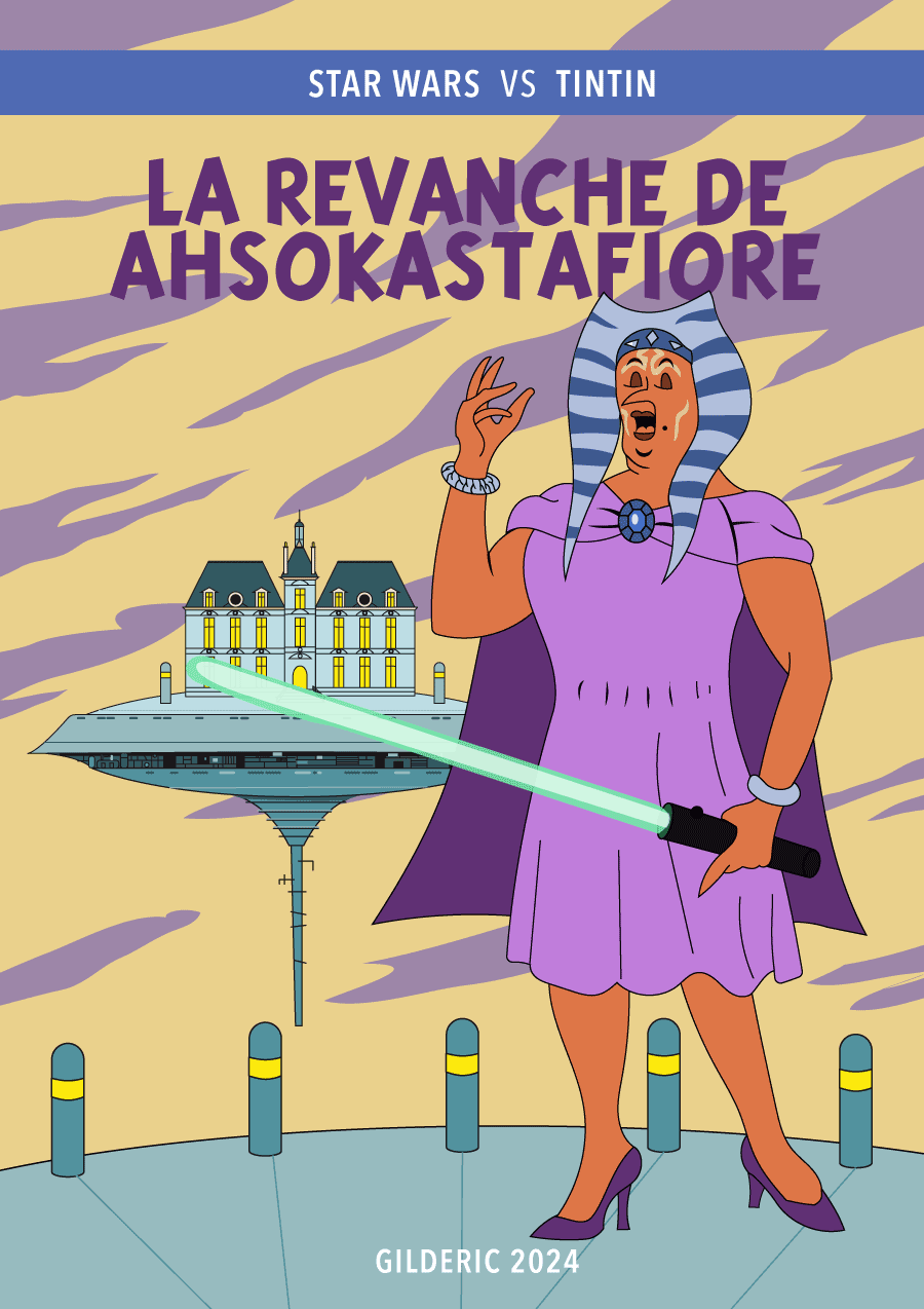 Star Wars vs Tintin : La revanche de Ahsoka Castafiore (couverture parodique - dessin vectoriel)