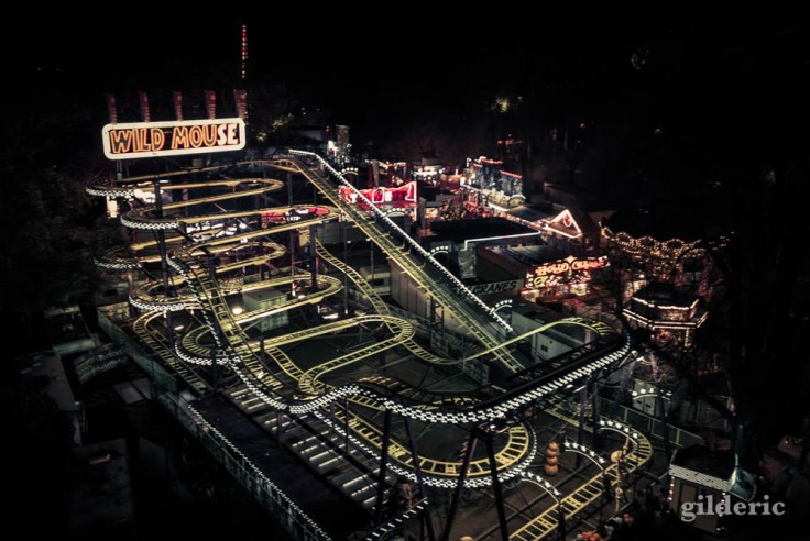 L'attraction Wild Mouse vue depuis le haut de Grande roue